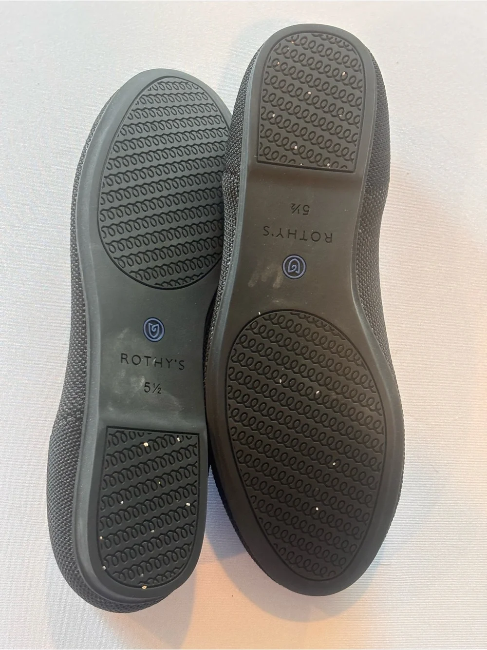 Rothy's Black Knit Ballet Flats with Blue Trim